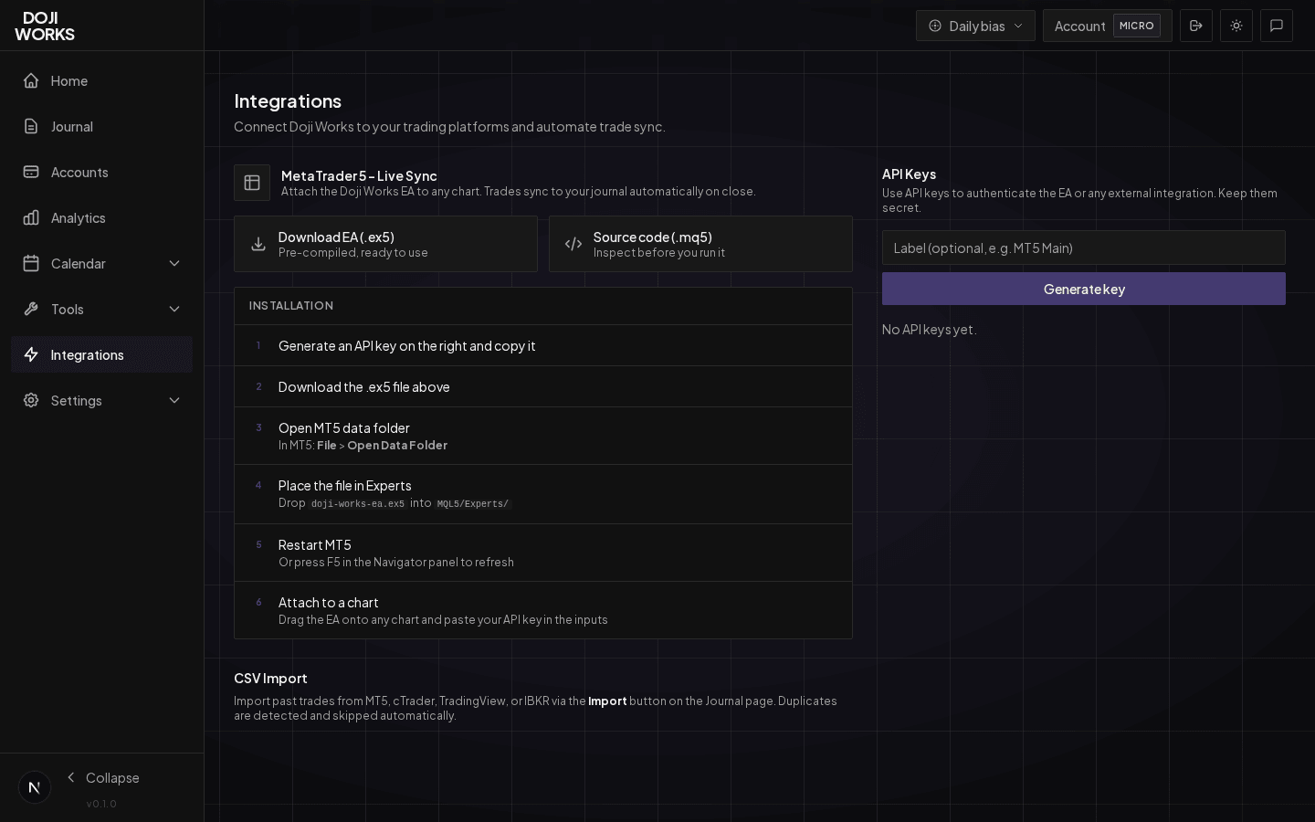 MT5 Import & Live Sync